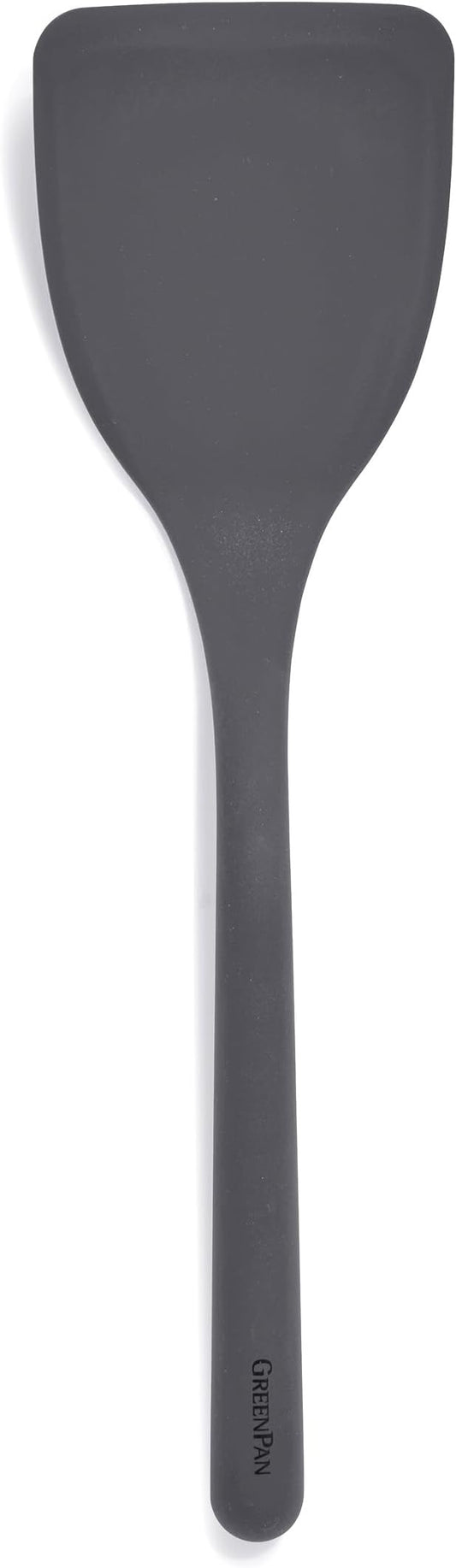 GreenPan Silicone Solid Turner Spatula, Flipping Cooking Kitchen Utensil, Flexible Rubber Nonstick Cookware, Rigid Steel Core, Heat-Resistant, Anti-Slip Handle, BPA-Free, Dishwasher Safe, Gray by GreenPan