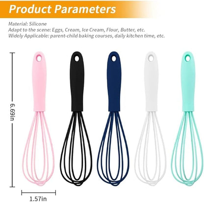 5 Pcs Silicone Mini Whisk - Stainless Steel Dough Whisk, Non Stick Hand Tiny Balloon Wire Whisk, Milk Egg Frother for Blending, Whisking, Beating, Stirring, Baking - Image 7