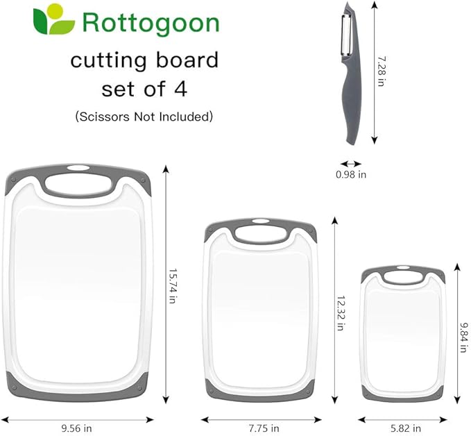Cutting Boards for Kitchen, Plastic Chopping Board Set of 4 with Non-Slip Feet and Deep Drip Juice Groove, Easy Grip Handle, Dishwasher Safe, gray - Image 4