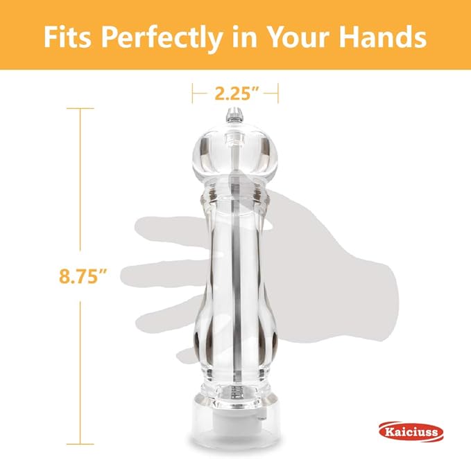 salt and pepper grinder mill set refillable large,the best transparent acrylic grinders for whole peppercorn and himalayan salt - Image 3