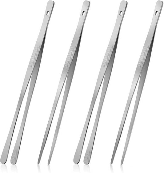 Vaincre 4PCS Kitchen Tongs Tweezers for Cooking, 12" Metal Kitchen Utensils, Stainless Steel Fine Cooking Tweezers Tongs with Precision Serrated Tips for Chef, Culinary, Serving Food, Pasta by Vaincre