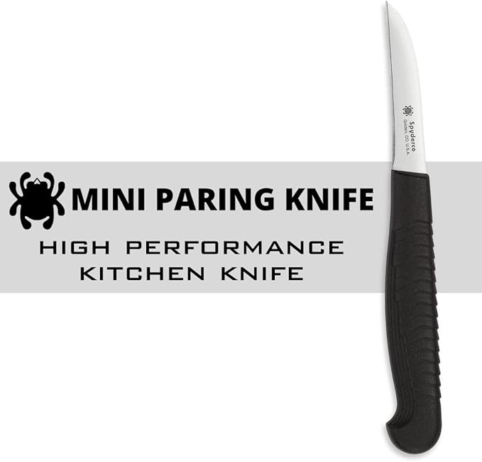 Spyderco Mini Paring Kitchen Knife with 2.25" Stainless Steel Blade with Durable Black Polypropylene Handle - PlainEdge - K09PBK