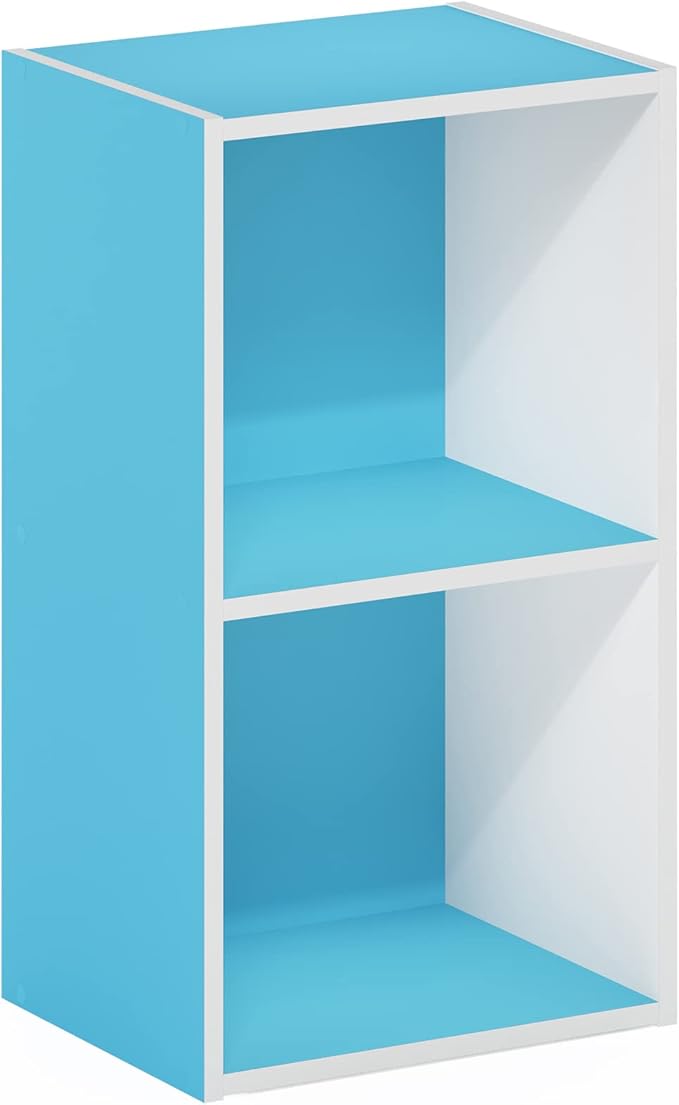 Furinno PASIR Book Shelf, 2-Tier Modern Bookshelf, Open Shelves Bookcase 9 x 12 x 21, Easy Assembly, for Living Room, Bedroom, Home Office, Light Blue/White - Image 6