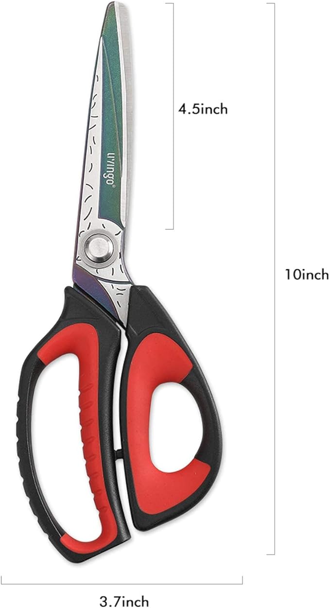 LIVINGO 10" Multipurpose Heavy Duty Scissors, Premium Titanium Coating Forged Stainless Steel Tool Industrial Shop Shears for Household, Pruning, Gardening, Fabric, Red/Black - Image 6