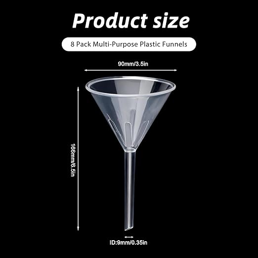8 Pcs 3.5 Inch Wide Mouth Plastic Funnels,Multi-Purpose Clear Funnels with with Long Reaching Spout for Filling Water Bottles,Oils,Kitchen, Easy and Smooth Content Transfer