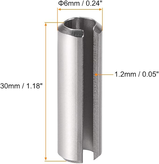 uxcell Slotted Spring Pin - M6 x 30mm 304 Stainless Steel Split Spring Roll Dowel Pins Plain Finish 20Pcs