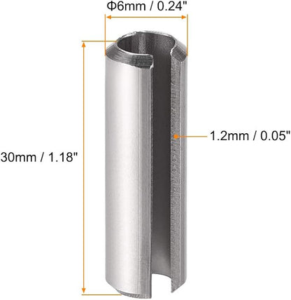 uxcell Slotted Spring Pin - M6 x 30mm 304 Stainless Steel Split Spring Roll Dowel Pins Plain Finish 20Pcs