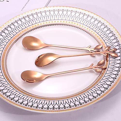 AnSaw Elegant Rose Gold Leaf Coffee Spoons - 10-Piece, 4.7" Mini Stainless Steel Espresso & Dessert Tea Spoons, Perfect for Demitasse & Small Servings - Image 4