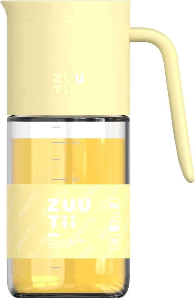 Zuutii Olive Oil Dispenser Bottle 18.6oz – Auto Flip Glass Vinegar Bottle with No-Drip Spout for Kitchen Cooking, Oil and Sauce Dispenser,Yellow by Zuutii