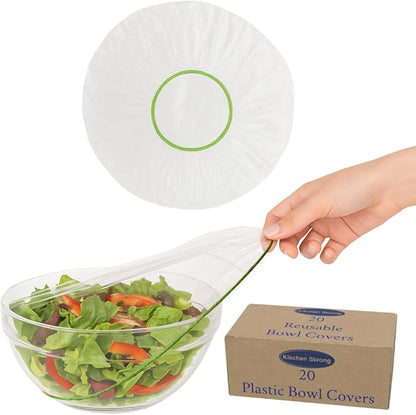 20 Bowl Covers - Reusable Plastic Food Covers with Elastic, Ideal for Bread Proofing and Storage by KitchenStrong