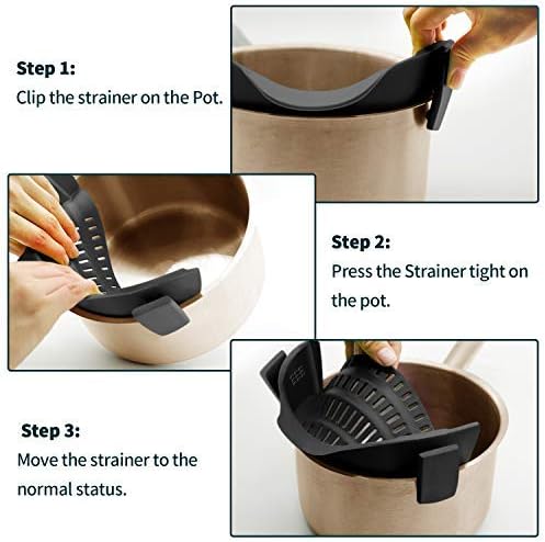 AUOON Clip on Strainer for Pots and Pans - Silicone Food Strainer for Draining Pasta, Spaghetti, Noodles, Fruits, Vegetables, Grease, Ground Beef (Almond Rose) - Image 6
