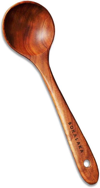 Wooden Spoons for Cooking, 1 Pcs Natural Teak Wooden Cooking Spoons for Non-Stick by BOKALAKA