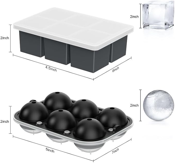 ROTTAY Ice Cube Trays (Set of 4), Sphere Ice Ball Maker with Lid & Large Square Ice Cube Maker for Whiskey, Cocktails and Homemade, Keep Drinks Chilled - Image 6