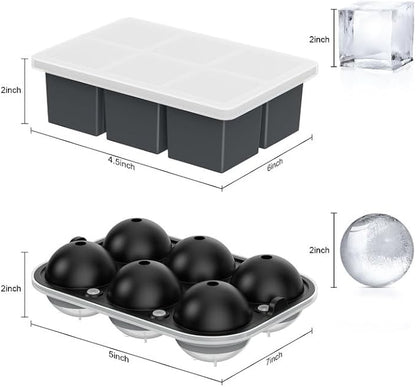 ROTTAY Ice Cube Trays (Set of 4), Sphere Ice Ball Maker with Lid & Large Square Ice Cube Maker for Whiskey, Cocktails and Homemade, Keep Drinks Chilled - Image 6