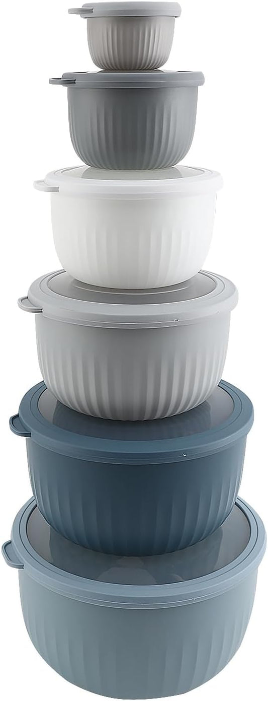 COOK WITH COLOR Prep Bowls with Lids- Wide and Deep Nesting Plastic Small Mixing Bowl Set with Lids, 12 Piece Set - Deep Bowls, Blue/Grey by CookwithColor