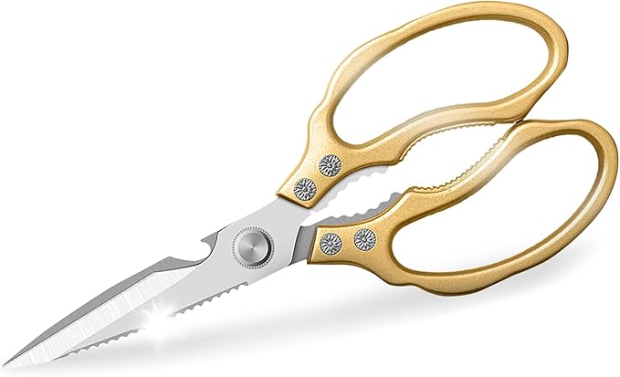 AWinjoy Kitchen Scissors, Heavy Duty Sharp Shears Dishwasher Safe, Kitchen Accessories Cooking Shears for Meat Chicken Fish Poultry Herb Bread (gold) by AWinjoykitchenshears