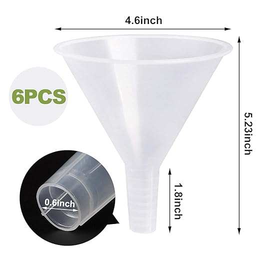 6 Pack Plastic Funnels, 4.6 Inch Multi-Purpose Clear Plastic Funnels with Long Reaching Spout for Science Lab Bottle Filling Liquid,Water Bottle,Easy and Smooth Transfer - Image 2