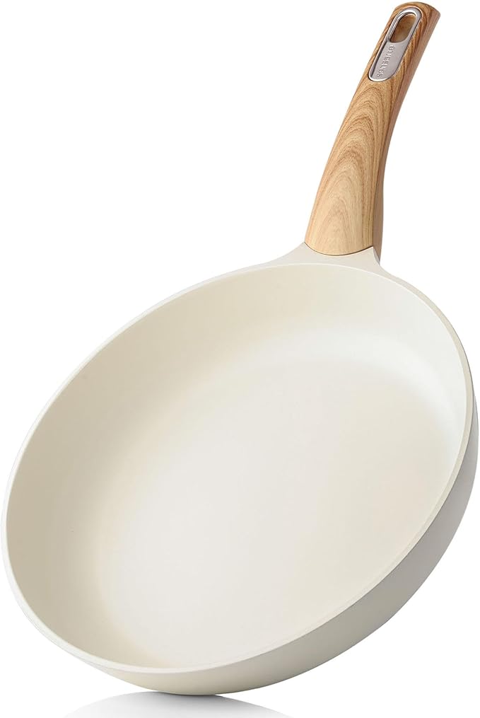 SENSARTE Ceramic Nonstick Frying Pan Skillet 9.5Inch Non Stick Omelette Pans, Non-toxic Healthy Kitchen Cooking Chef's Pan, Free of Intentionally Added PFOA/PFAS/PTFE, Induction Compatible, White by SENSARTE