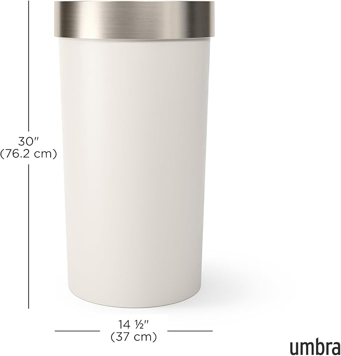 Umbra Vento Kitchen Trash Can – Large 16 Gal (62 L) Open Top Garbage Can for Home & Office – Modern Clean Design, Sand