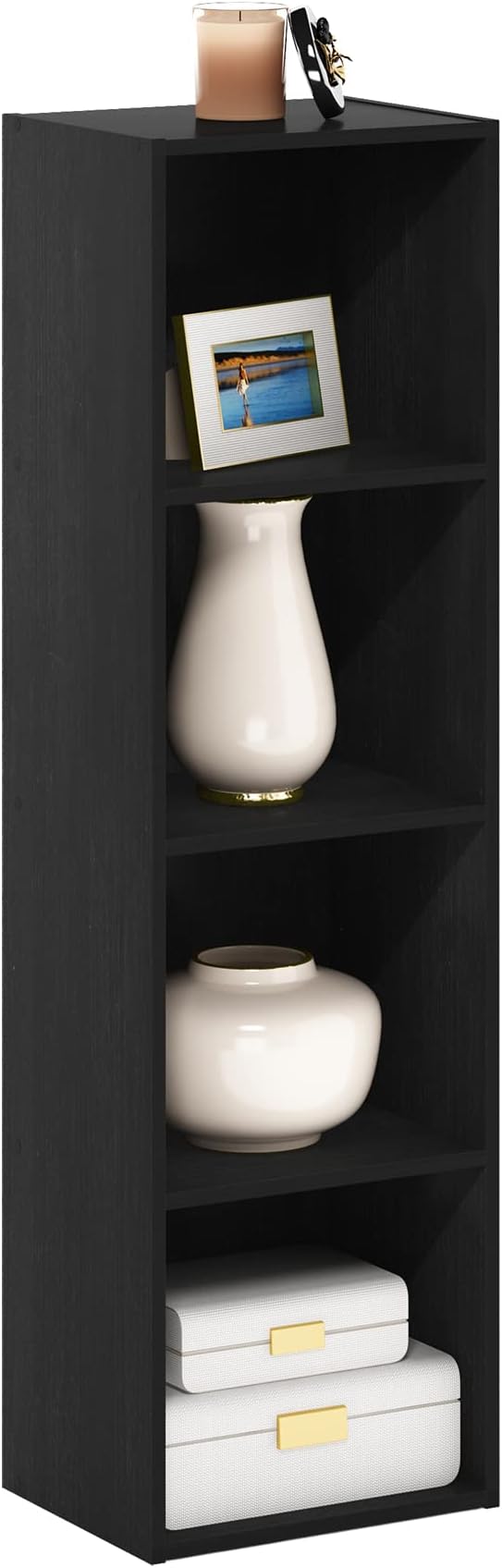 Furinno PASIR Book Shelf, 4-Tier Modern Bookshelf, Open Shelves Bookcase 9 x 12 x 42, Easy Assembly, for Living Room, Bedroom, Home Office, Blackwood by Furinno-FitsYourSpaceFitsYourBudget
