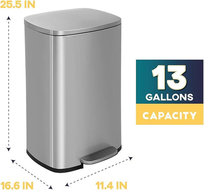13 Gallon/50 L Garbage Can Kitchen Trash Can with Lid for Office Bedroom Bathroom Step Trash Bin Fingerprint-Proof Brushed Stainless Steel 13 Gallon / 50 Liter - Image 8
