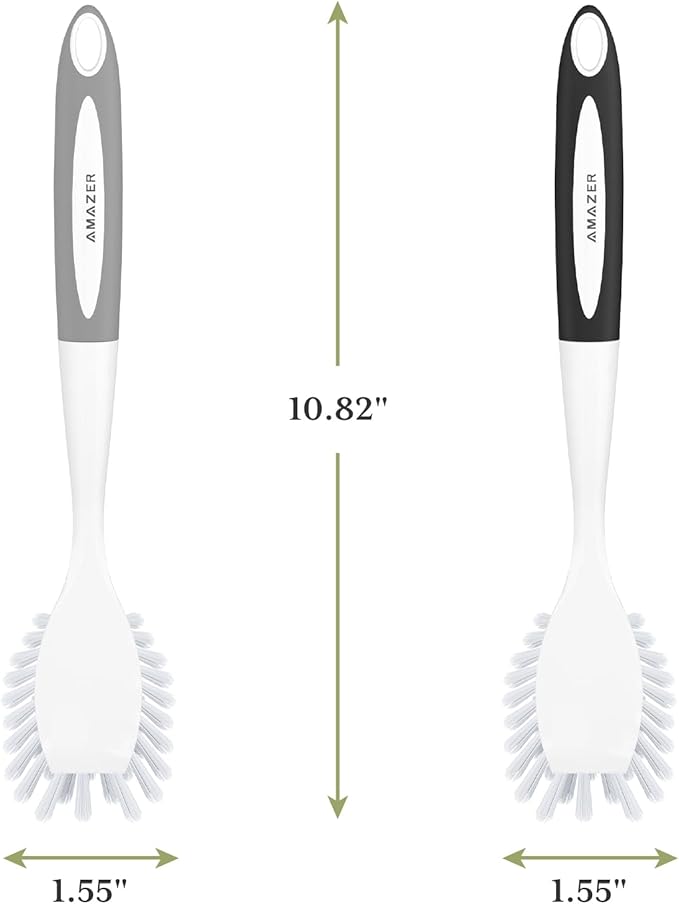 Amazer Dish Brush, 2 Pack Dish Scrubber with Handle, Kitchen Dishes Brushes, Scrub Brush with Stiff Bristles for Cleaning, Sink, Pots, Pans - Image 2