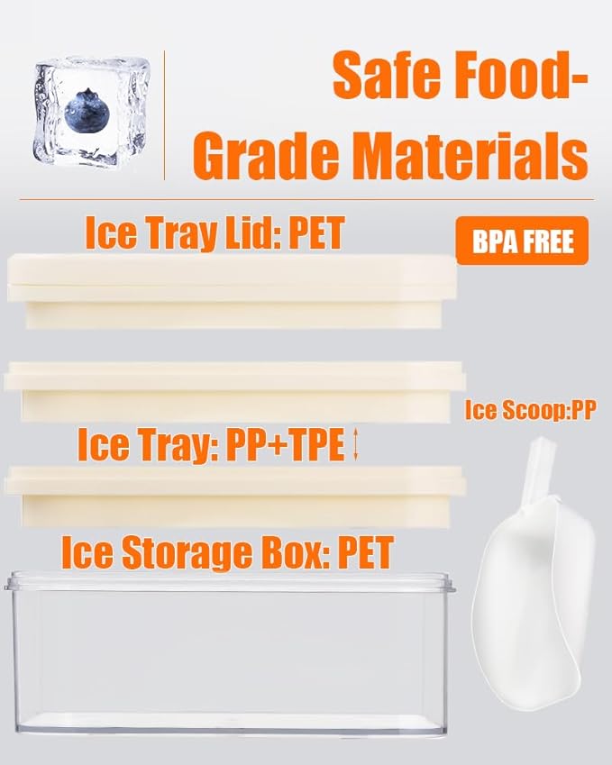 Brigii Ice Cube Tray with Lid&Bin, Ice Cube Mold with 56 Cubes, Stackable Ice Trays for Freezer with Easy-Release Silicone Bottom, for Drinks, Coffee, cocktail - Image 4