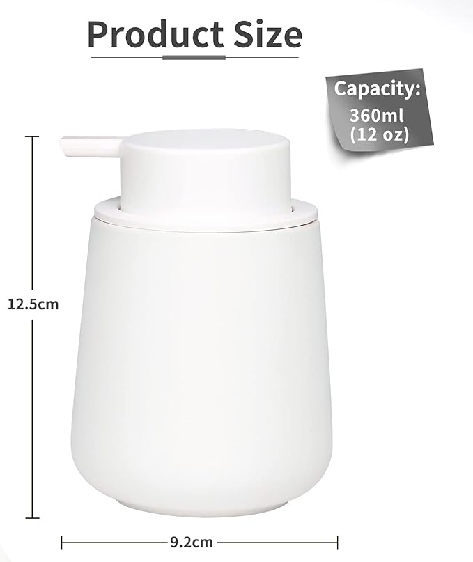Bosilunlife Ceramic Foaming Soap Dispenser - 12Oz Bathroom Countertop Kitchen Dish Soap Pump Dispenser Foam Soap Dispenser - Rubber Paint White