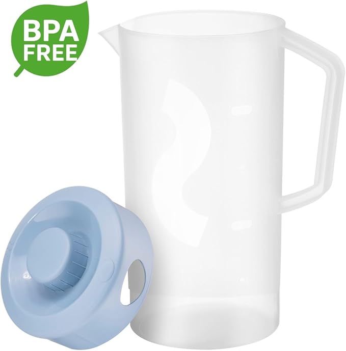 Tribello Pitcher with Lid Half Gallon, Clear Round Plastic Water Pitcher with 3-Way Lid, Ideal for Lemonade, Ice Tea, and Drinks, Freezer/Dishwasher Safe, and BPA Free (0.5 Gallon/2 Liters) - Image 6