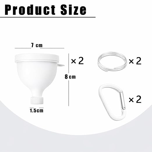 2 Pack Protein Powder Container to Go - Mini Funnel with Keychain and Keyring(100ml) Water Bottle Funnel for Shakers(White) - Image 2