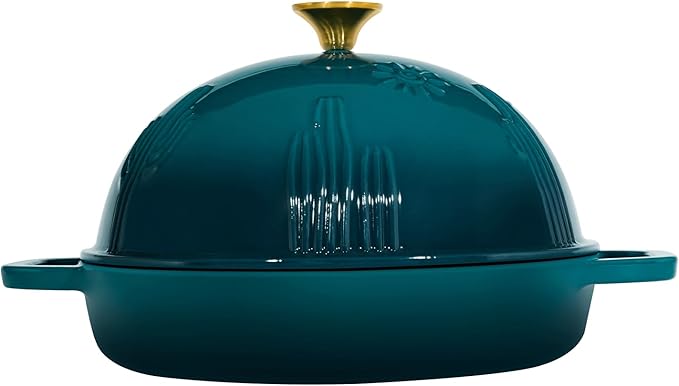 Flavehc Bread Oven Cast Iron Bread Dutch Oven with Cloche Lid for Bread Baking Darkcyan Enameled Cast Iron Bread Oven with Dome Lid for Sourdough, 9.8 Inches - Image 3