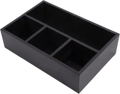 Tea Bag Organizer Wood Black, 4 Compartments Tea Bag Holder, Large Capacity Sugar Packet and Coffee Station Organizer, Tea Bags Caddy Drawer Storage Container for Countertop
