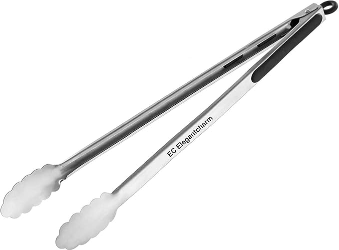BBQ Tongs for Grilling, 17" Long Kitchen Cooking Stainless Steel Heavy Duty Locking Grill Tongs with Soft Grip Silicone Handle - Image 9