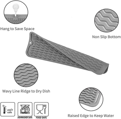 MicoYang Silicone Dish Drying Mat for Multiple Usage,Easy clean,Eco-friendly,Heat-resistant Silicone Mat for Kitchen Counter,Sink,Bar,Bottle,or Cup Grey M 17 inches x 6 inches - Image 3