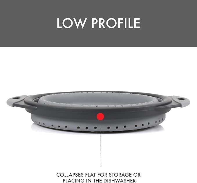 Dexas 8" Collapsible Silicone Colander in Cool Grey, Kitchen Strainer with Handles, 7.2 Cup Capacity | BPA-Free, Heat-Resistant, Space-Saving Kitchen Tool - Image 6