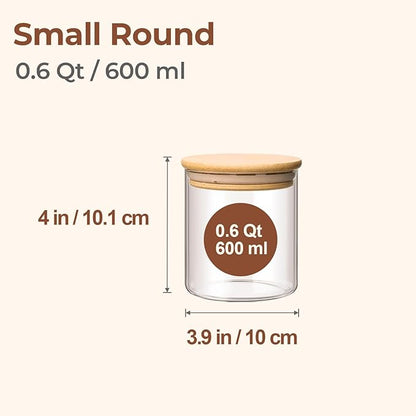 ComSaf Airtight Glass Food Storage Jars Set of 6, 0.6 Qt Clear Glass Food Storage Container with Sealing Wooden Lid, Stackable Spice Jar, Round Kitchen Canister for Sugar, Tea, Coffee bean, Pasta, Oat - Image 2