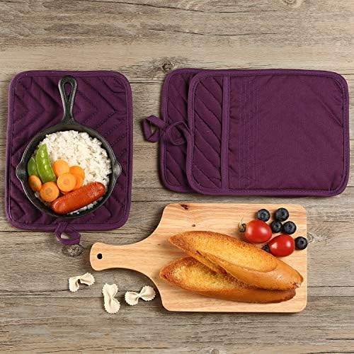Oven Pot Holder with Pocket Cotton Heat Resistant Coaster Potholder Kitchen Hot Pad Oven Mitts for Cooking Square 7"x9"Set of 5 (Purple) - Image 4