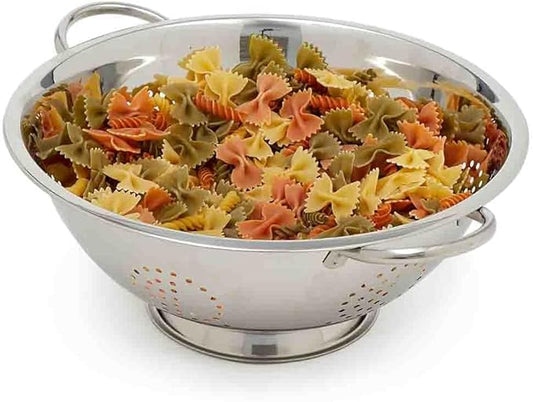 Metal Colander with Stainless Steel Finish by Home Basics, 7 QT | Large Colander | with Easy-Grip Handles | Strainers and Colanders Perfect for Pasta and Veggies