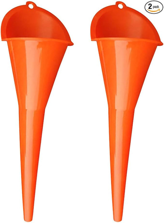 2PCS Long Neck Oil Funnels, Multi-Purpose Spill Saver Funnel, Plastic Funnel for Filling Automotive Oils Lubricants Engine Oils Water Diesel Fuel Kerosene and Other Liquids (2 Orange)