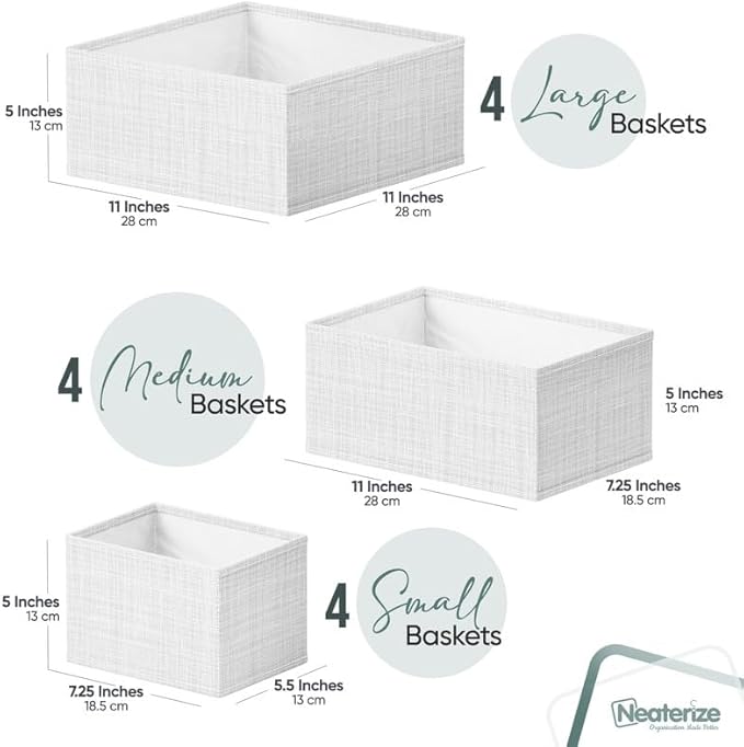 Drawer Organizer Clothes Set of 12 White-Grey - Dresser Organizer For Nursery, Bedroom, Closet - Perfect Baby Clothes Organizer and Storage & General Nursery Organization or Dresser Drawer Organizers - Image 2