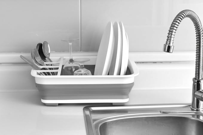 BNYD Plastic Collapsible Dish Drying Rack, Foldable Dinnerware Drainer Organizer for Storage,Kitchen - Image 4