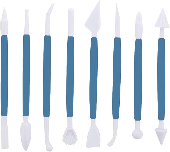 ScivoKaval Marshmallow Fondant Cake Decorating Hand Tool 12 Pcs 5 Sets Sugarcraft Gumpaste Icing Smoother Rolling Pin Trimmer Cutter Embosser Flower Scissor Modelling Accessories Supplies Kit Blue - Image 2
