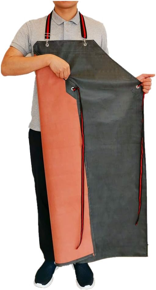 TonLing Thick Rubber Apron, 47.2 x 33.5 Inch Waterproof, Long Chemical Resistant, Adjustable for Dishwashing, Cleaning Fish, Gardening, Lab Work, Butcher and Dog Grooming, Grey by TonLing