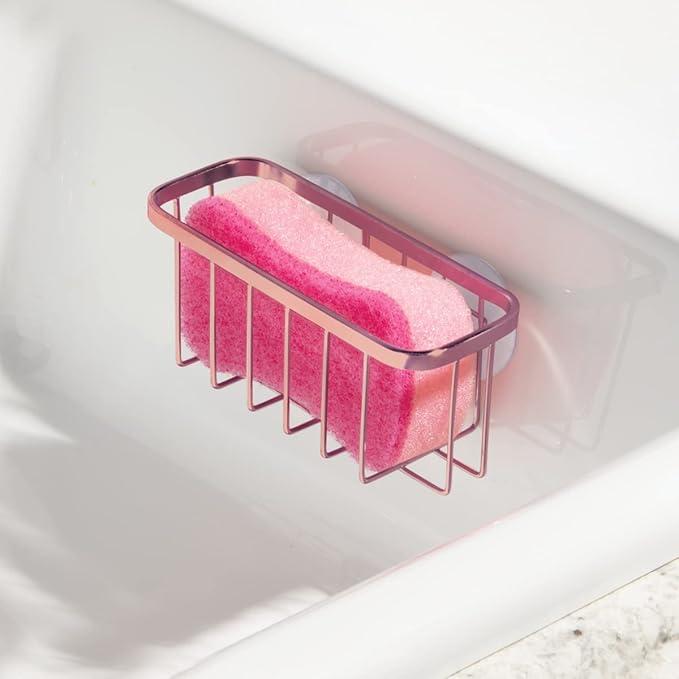 iDesign Stainless Steel Suction Sponge Holder - Kitchen Sink Sponge Caddy Organizer - Copper - Image 6