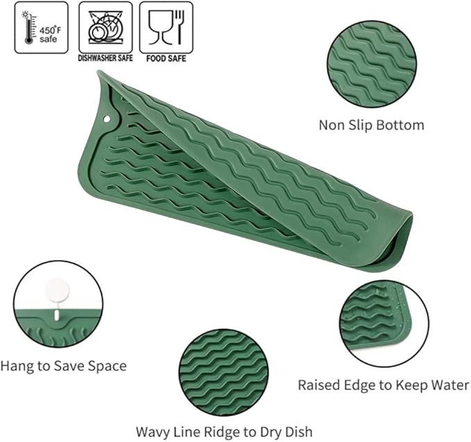 MicoYang Silicone Dish Drying Mat for Multiple Usage,Easy clean,Eco-friendly,Heat-resistant Silicone Mat for Kitchen Counter or Sink,Refrigerator or Drawer Liner Green S 12 inches x 6 inches - Image 3