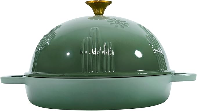 Flavehc Bread Oven Cast Iron Bread Dutch Oven with Cloche Lid for Bread Baking Green Enameled Cast Iron Bread Oven with Dome Lid for Sourdough, 9.8 Inches - Image 3