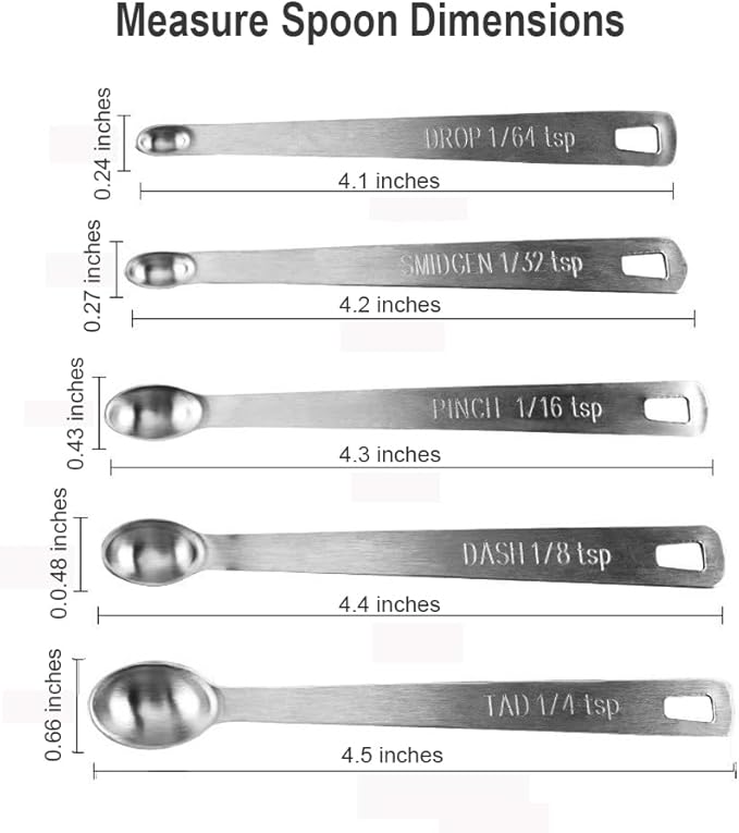 Measuring Spoons Set, Includes 1/4 tsp, 1/8 tsp, 1/16 tsp, 1/32 tsp, 1/64 tsp, Tablespoon and Teaspoon for Measure Liquid and Dry Ingredients, Food Grade Stainless Steel measuring Cups (5) - Image 2