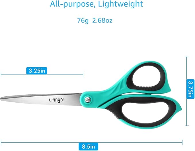 LIVINGO Scissors All Purpose Heavy Duty - 3 Pack 8.5” Blue Sharp Shears for Office Home and School Crafting Sewing Cutting Paper Fabric - Image 2
