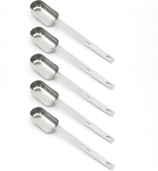 5PCS 1tbsp (3tsp, 15ml, 1/2oz) Single Measuring Spoon, Stainless Steel Long Handle Individual Teaspoons Only by BERYLER