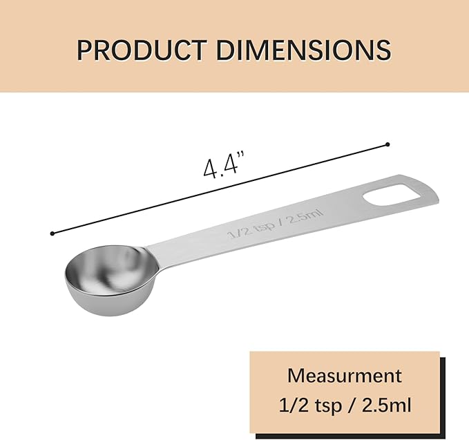 1PCS 1/2tsp (1/6tbsp, 2.5ml) Single Measuring Spoon, Stainless Steel Individual Teaspoons Only - Image 2
